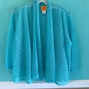 Ladies woven sheer waterfall jacket with sequins